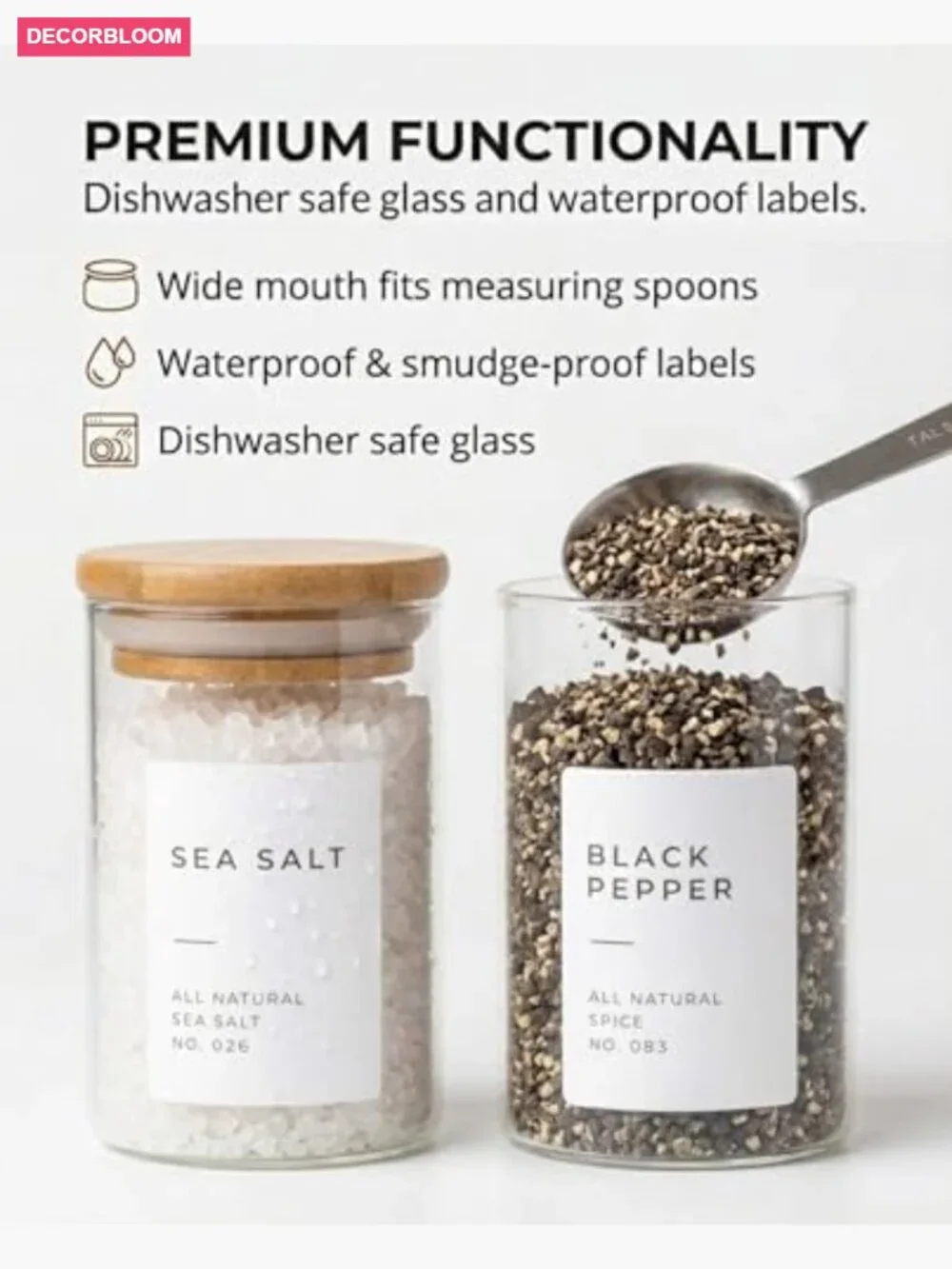 12-Piece 6oz Glass Spice Jars with Bamboo Lids & Labels Set